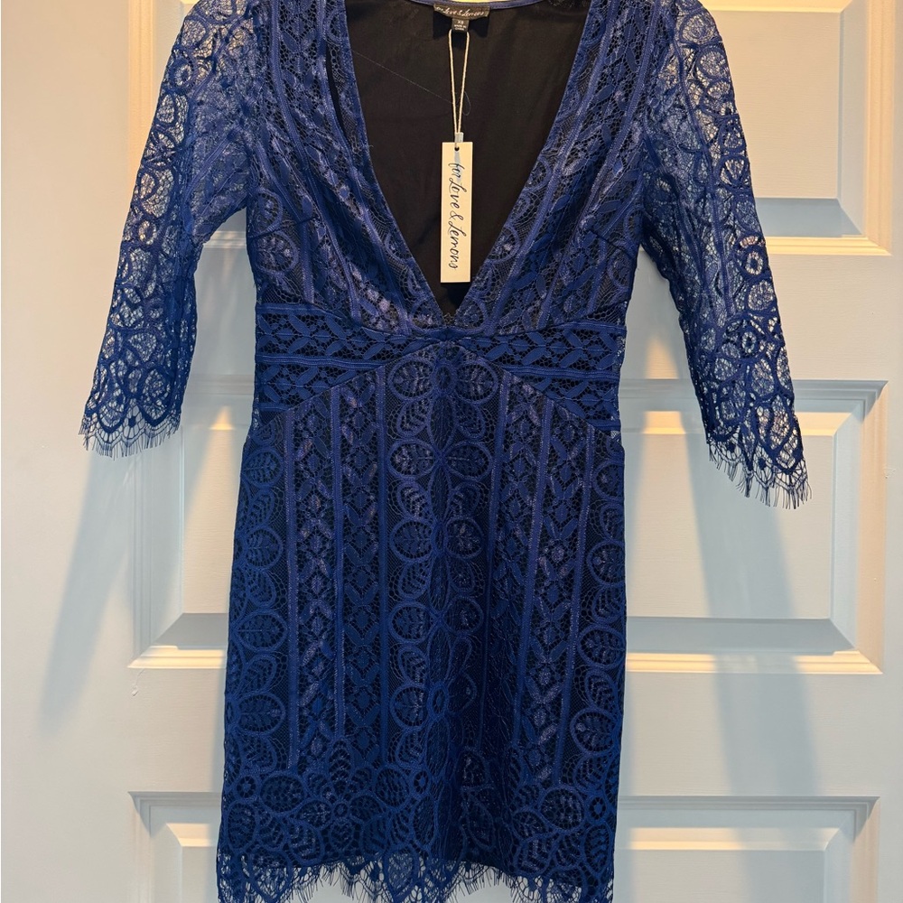 For Love And Lemons Navy Blue Lace Mini Dress